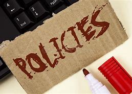 Policy document with a red "POLICIES" stamp, representing school regulations and guidelines.